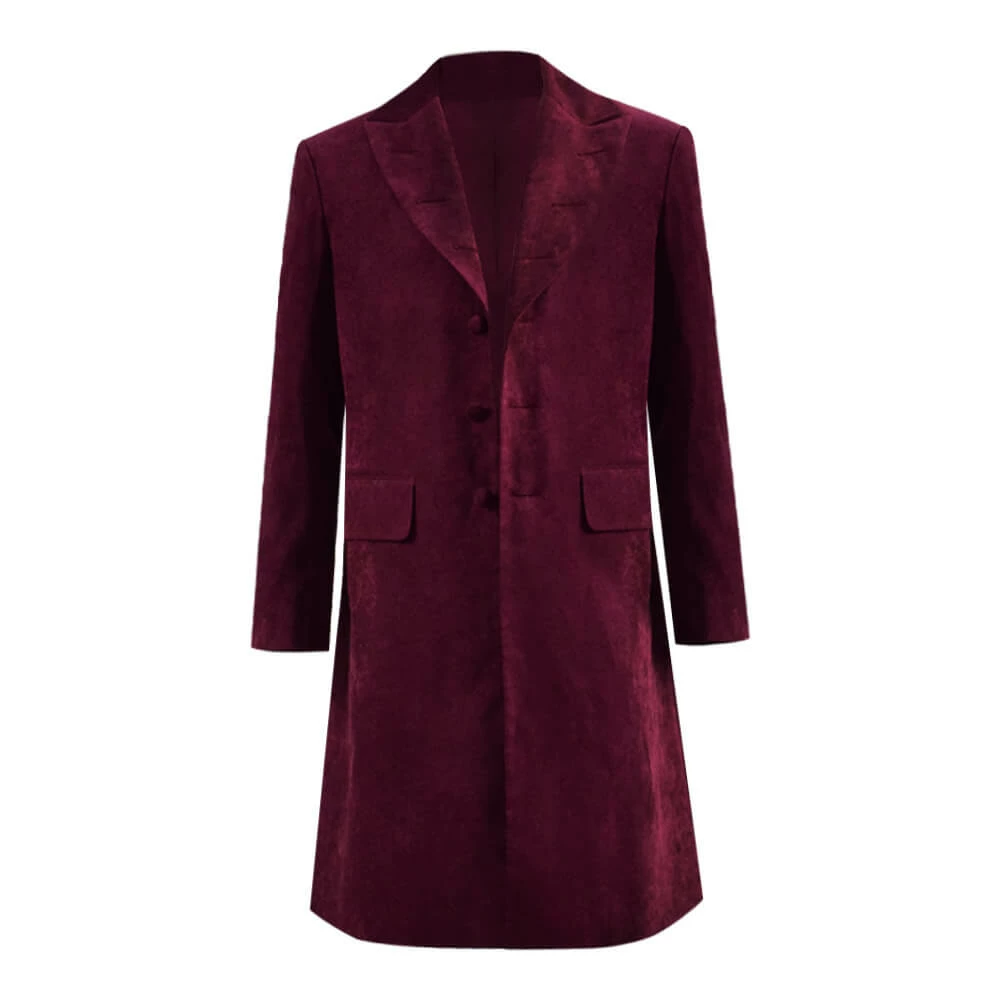 Dr. Fourth 4th Doctor Velvet Trench Coat Burgundy Cosplay Costume 2 Dr. Fourth 4th Doctor Velvet Trench Coat Burgundy Cosplay Costume - Image 2