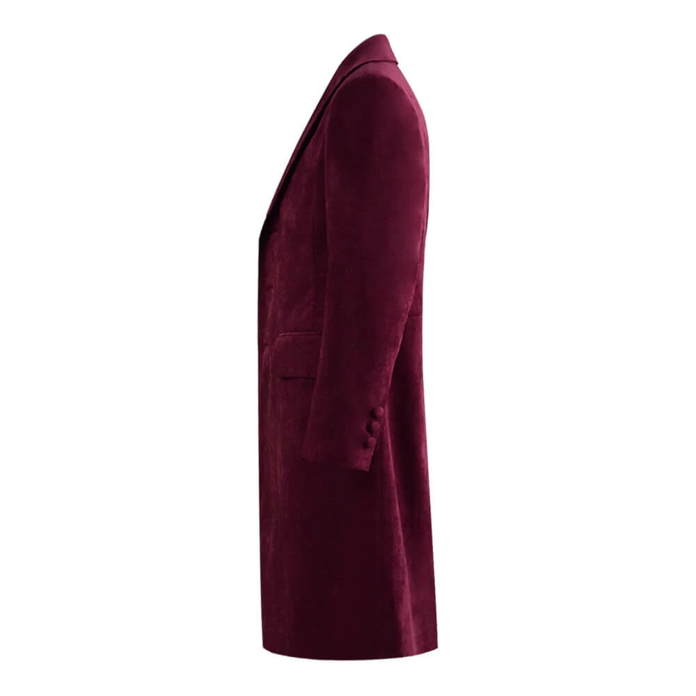 Dr. Fourth 4th Doctor Velvet Trench Coat Burgundy Cosplay Costume 4 Dr. Fourth 4th Doctor Velvet Trench Coat Burgundy Cosplay Costume - Image 4
