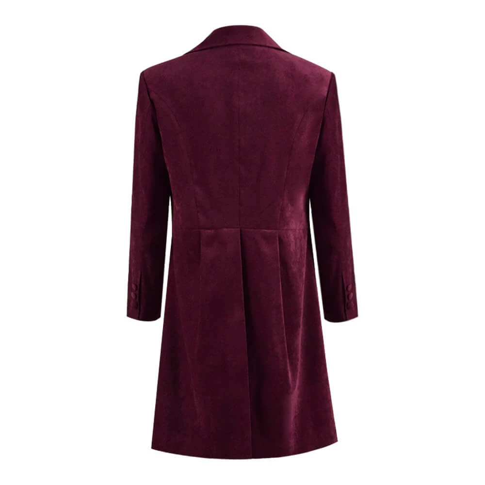 Dr. Fourth 4th Doctor Velvet Trench Coat Burgundy Cosplay Costume 5 Dr. Fourth 4th Doctor Velvet Trench Coat Burgundy Cosplay Costume - Image 5