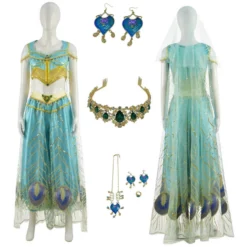 2019 Aladdin Jasmine Blue Dress Outfit Cospaly Costume Halloween Princess Dress