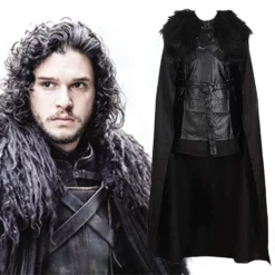 Game Of Thrones 5 Jon Snow Costume Black PU Jacket Full Outfits Mens Halloween Cosplay