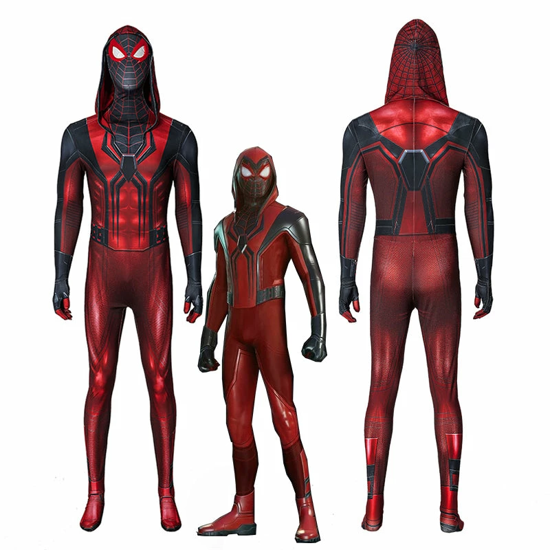 Spider-Man Miles Morales New Crimson Cowl Suit Cosplay Costume Jumpsuit 1 Spider-Man Miles Morales New Crimson Cowl Suit Cosplay Costume Jumpsuit