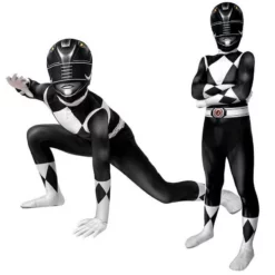 Kids Power Rangers Costume Black Ranger Cosplay Suit Mask Zentai Bodysuit
