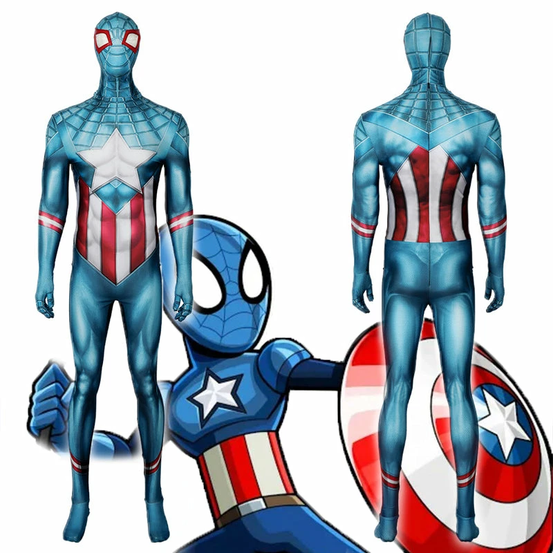 Miles Morales Captain America Spider-Man Cosplay Costume Superhero Spidey Jumpsuit 1 Miles Morales Captain America Spider-Man Cosplay Costume Superhero Spidey Jumpsuit