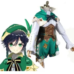Genshin Impact Cosplay Venti Cosplay Costume Gradient Full Set Green Suit