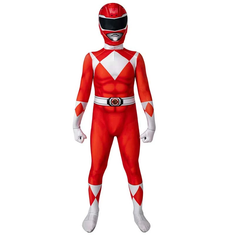 Kids Power Rangers Red Ranger Costume Suit Halloween Cosplay Zentai Jumpsuit 3 Kids Power Rangers Red Ranger Costume Suit Halloween Cosplay Zentai Jumpsuit - Image 3