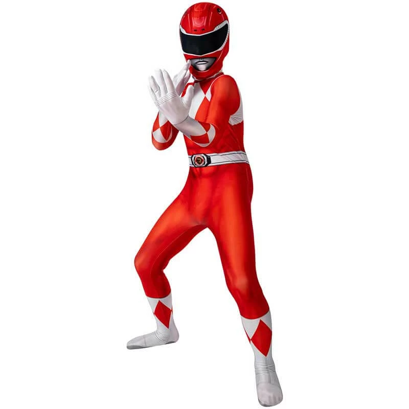 Kids Power Rangers Red Ranger Costume Suit Halloween Cosplay Zentai Jumpsuit 4 Kids Power Rangers Red Ranger Costume Suit Halloween Cosplay Zentai Jumpsuit - Image 4